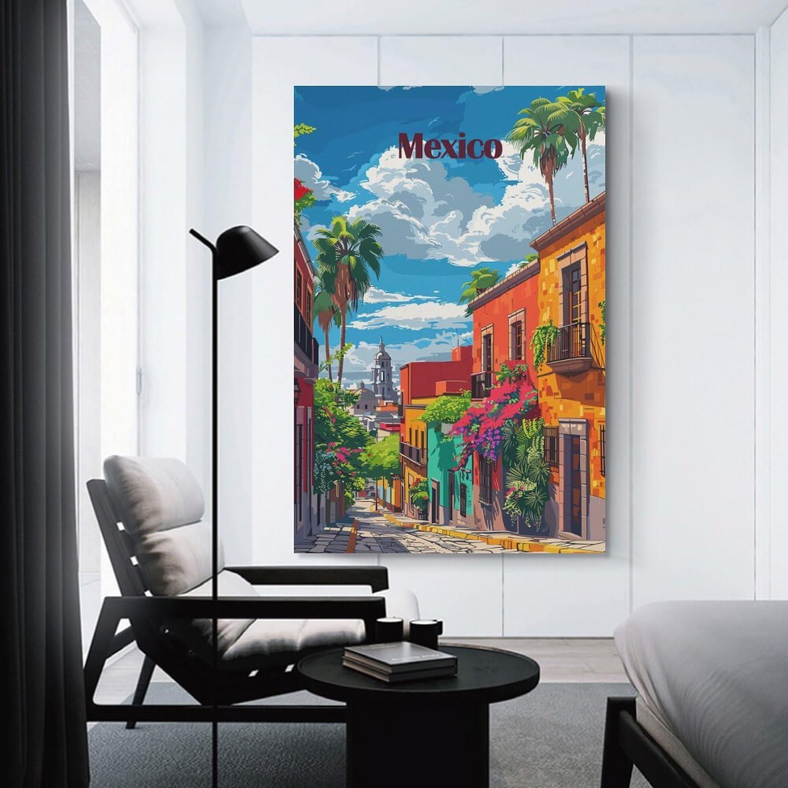 Junmoney Wall Decor Canvas Print Mexico City Street Scene, 20x30inch(50x75cm), for Study, Office Or Focused Interiors, Wall Art That Adds Style to Work Areas