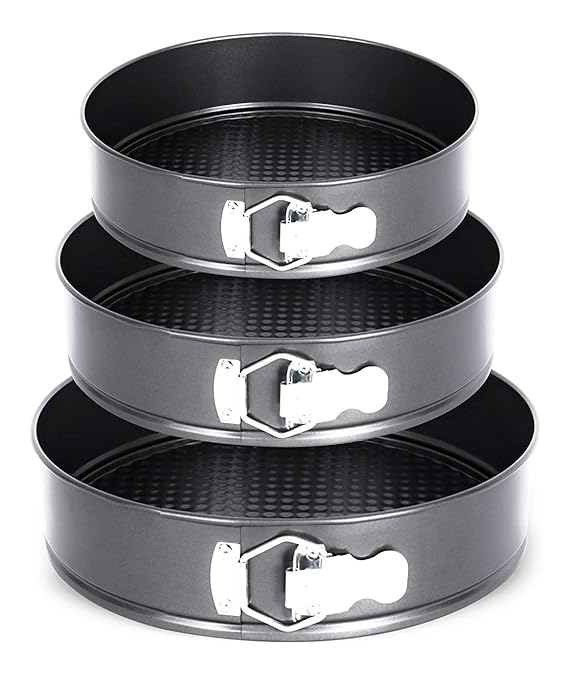 HOME BUY Teflon Coated Spring Form Cake Mould Pan Set, Baking Tray, Removable Cake Mould, 3 Pcs,18,20,22CM Black,