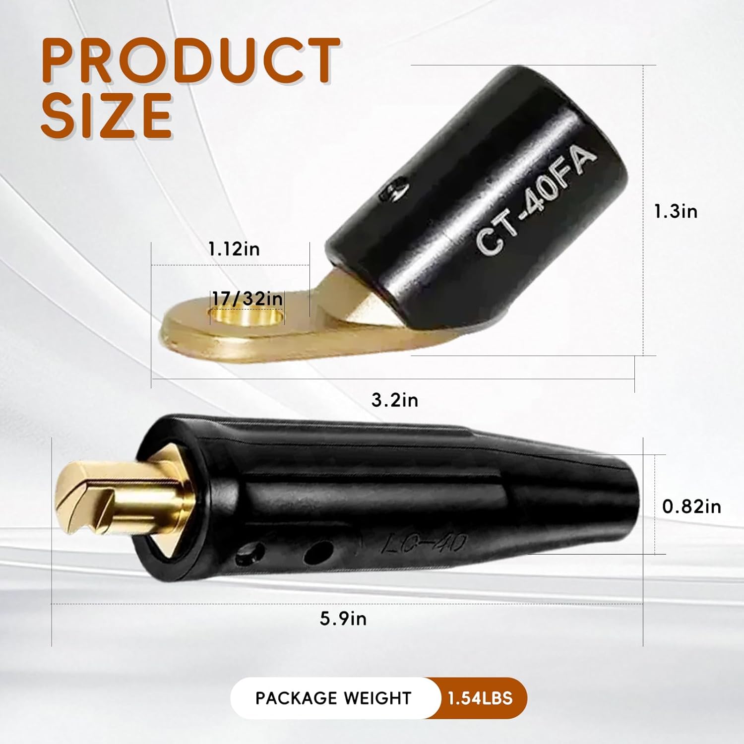 2PCS LC-40 Welding Cable Connectors and 2PCS CT-40FA Welding Terminals, Welding Leads Quick Connector 1/0 and 2/0(50-70mm²) Cable Size Capacity for Welding Machine Accessories, Cable Joint