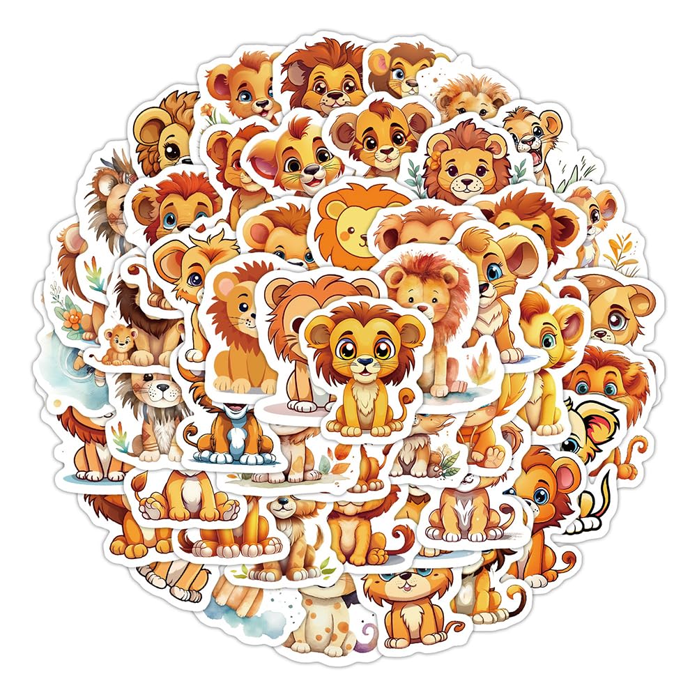Playful Lion Cub Vinyl Stickers, 50 PCS Waterproof Cartoon Animal Decals for Laptops, Scrapbooking, Journals, Notebooks, Water Bottles, Suitcases, Phones & DIY Decor — image 1