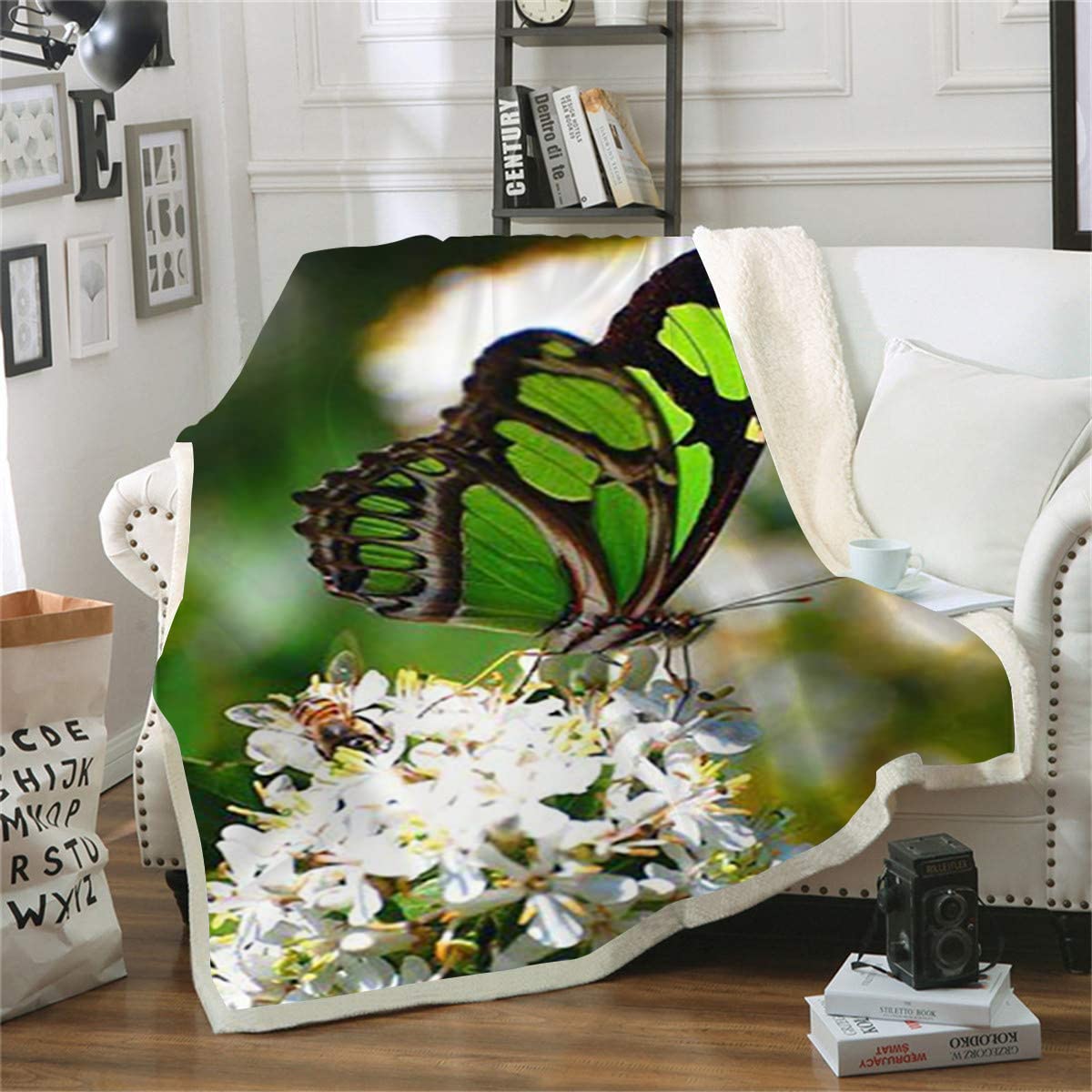 Couverture d'impression 3D papillon plaid lit finition douce