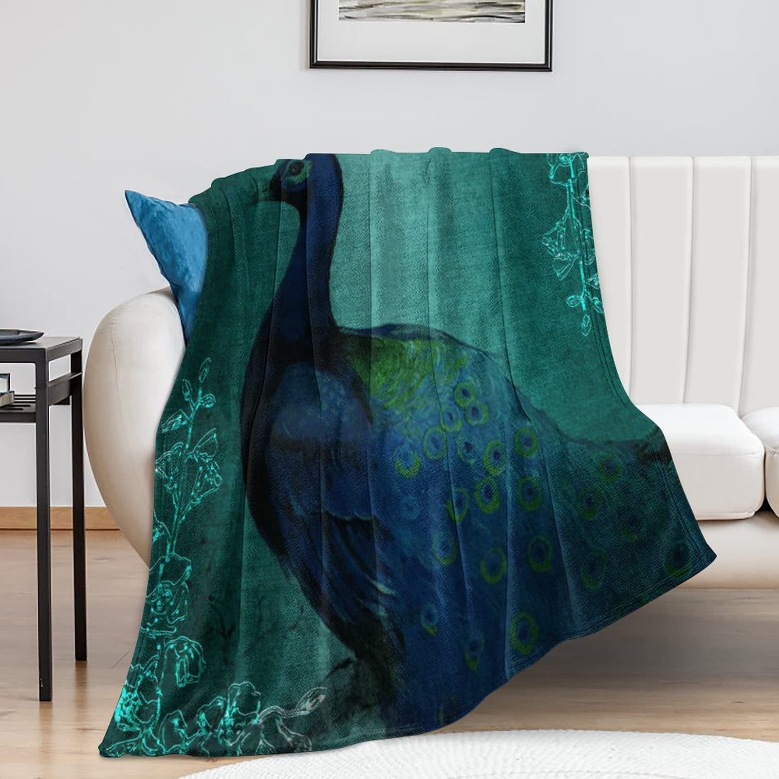 Couverture en flanelle pour camping et voyage | Plaid paon vintage pour canapé