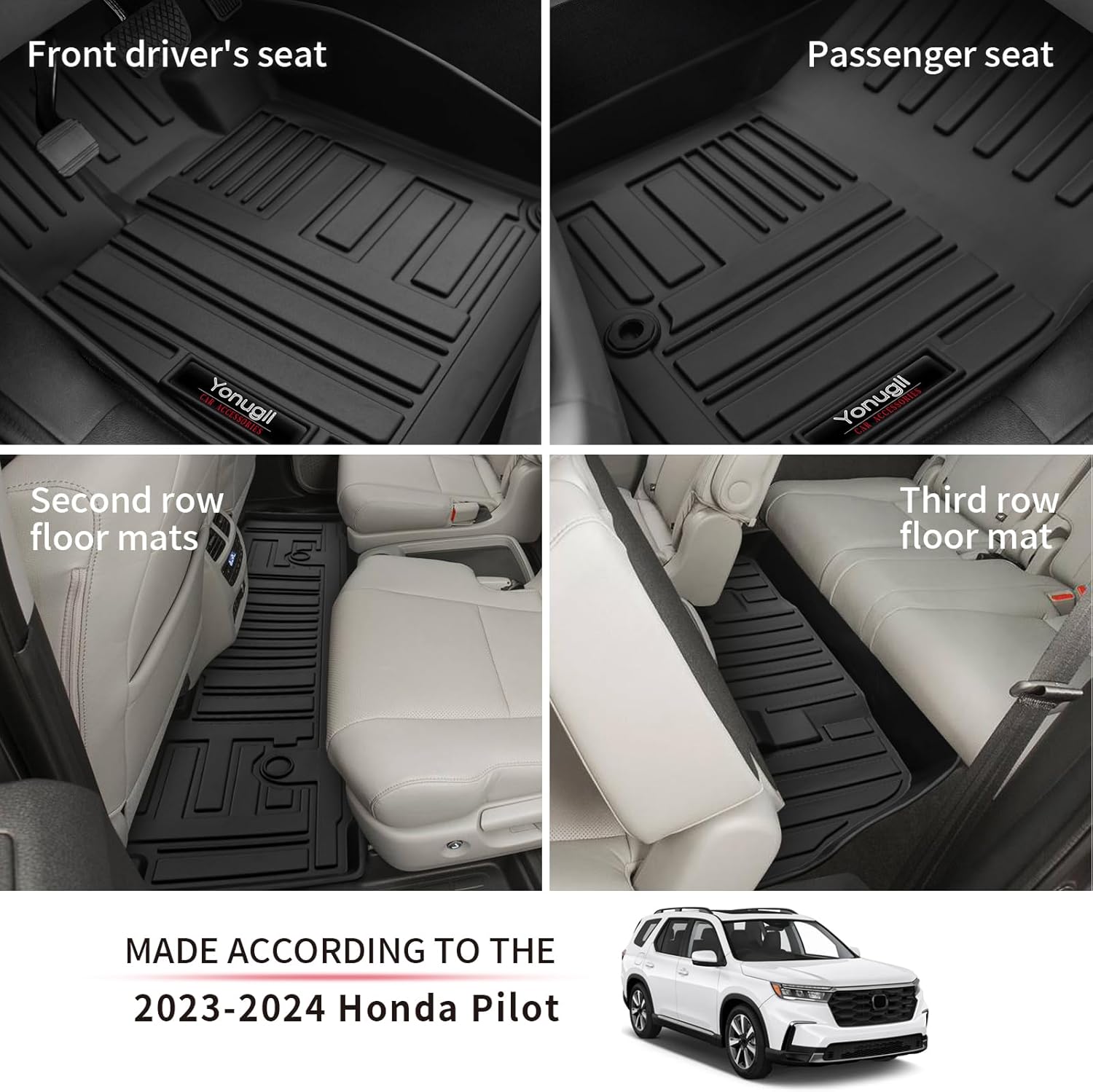 for 2023 2024 2025 Honda Pilot Floor Mats 3row Cargo Trunk Liner and 2nd 3rd Rear Seat Backrest Mats All Weather TPE Protection for Honda Pilot Accessories (Full Set 9 Mats)