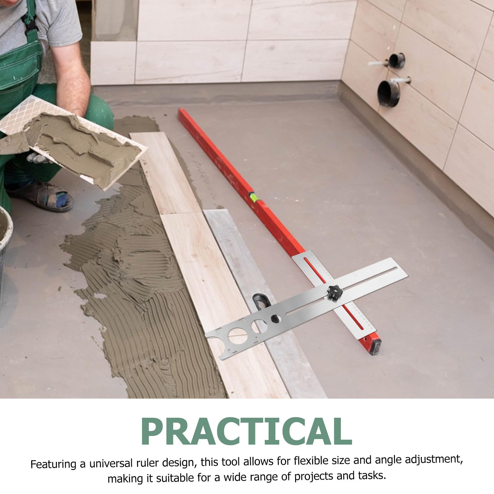 Trova fori per piastrelle in ceramica e marmo, righello da 60 cm, in acciaio inox durevole, con foro di precisione per piastrelle con angolo flessibile per vetro e fori per piastrelle