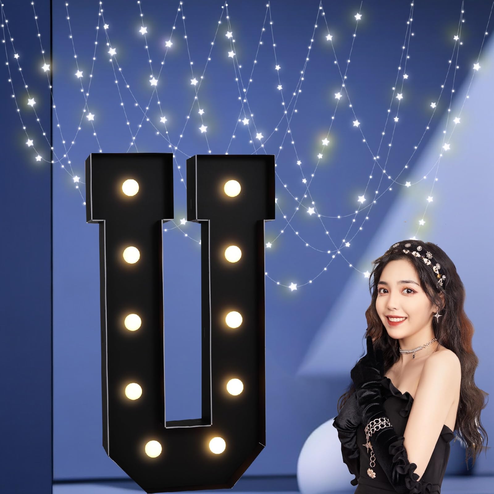 Letras iluminadas LED Grandes Negras de 3 pies, Letrero numérico Gigante, Letras de Mosaico Grandes for Globos, Suministros for Decoraciones de Interior y Exterior.(Letter U,4FT)