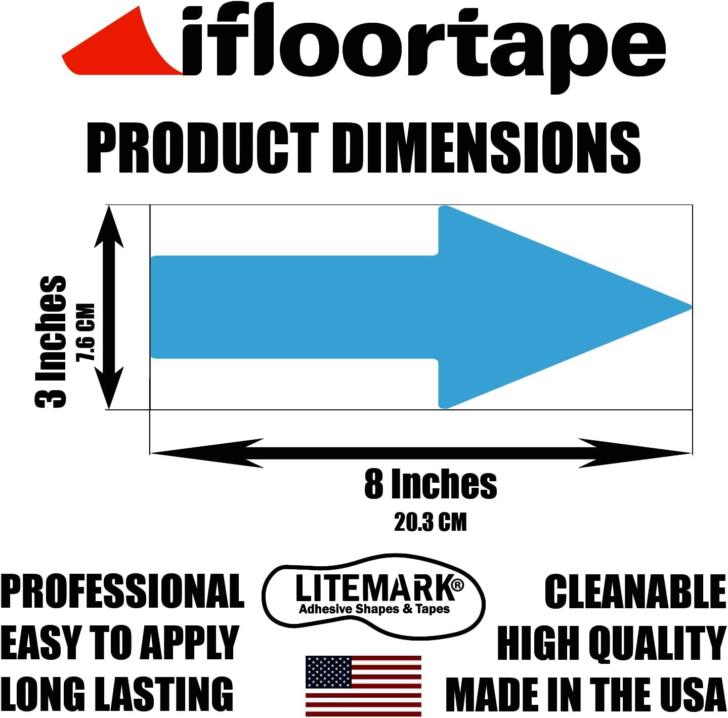 LiteMark Arrow Stickers Durable Gloss Ice Blue Decal - Ideal for Floors, Signs, Walls, Smooth Surfaces in Office, School, Warehouse, Industrial Setting (Pack of 15 Arrows)
