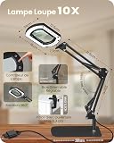 GOEBLESON 10X Lampe Loupe de Bureau Table, avec Lumière Pince et Support - 5