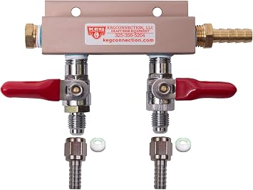 2 Way CO2 Manifold with Integrated Check Valves and MFL Fittings Bundle by Kegconnection,Copper