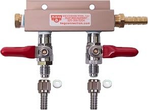 2 Way CO2 Manifold with Integrated Check Valves and MFL Fittings Bundle by Kegconnection,Copper