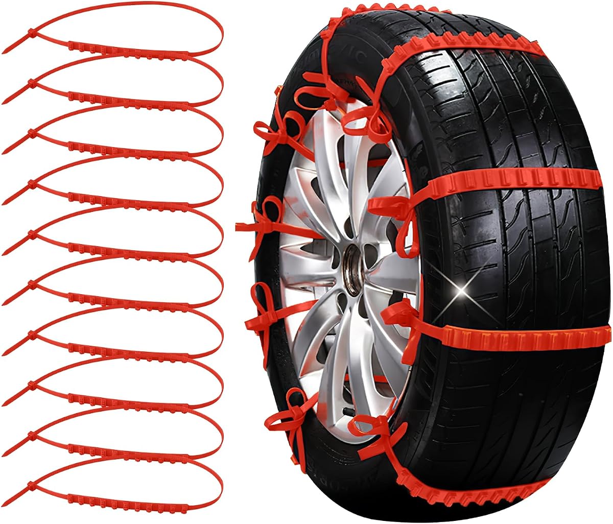 10 cadenas antideslizantes para neumáticos de nieve, cadenas universales reutilizables de plástico para ruedas de invierno para coches, SUV, camiones, cadena de seguridad antideslizante para neumáticos de emergencia para conducción en invierno y caminos embarrados (10 unidades)