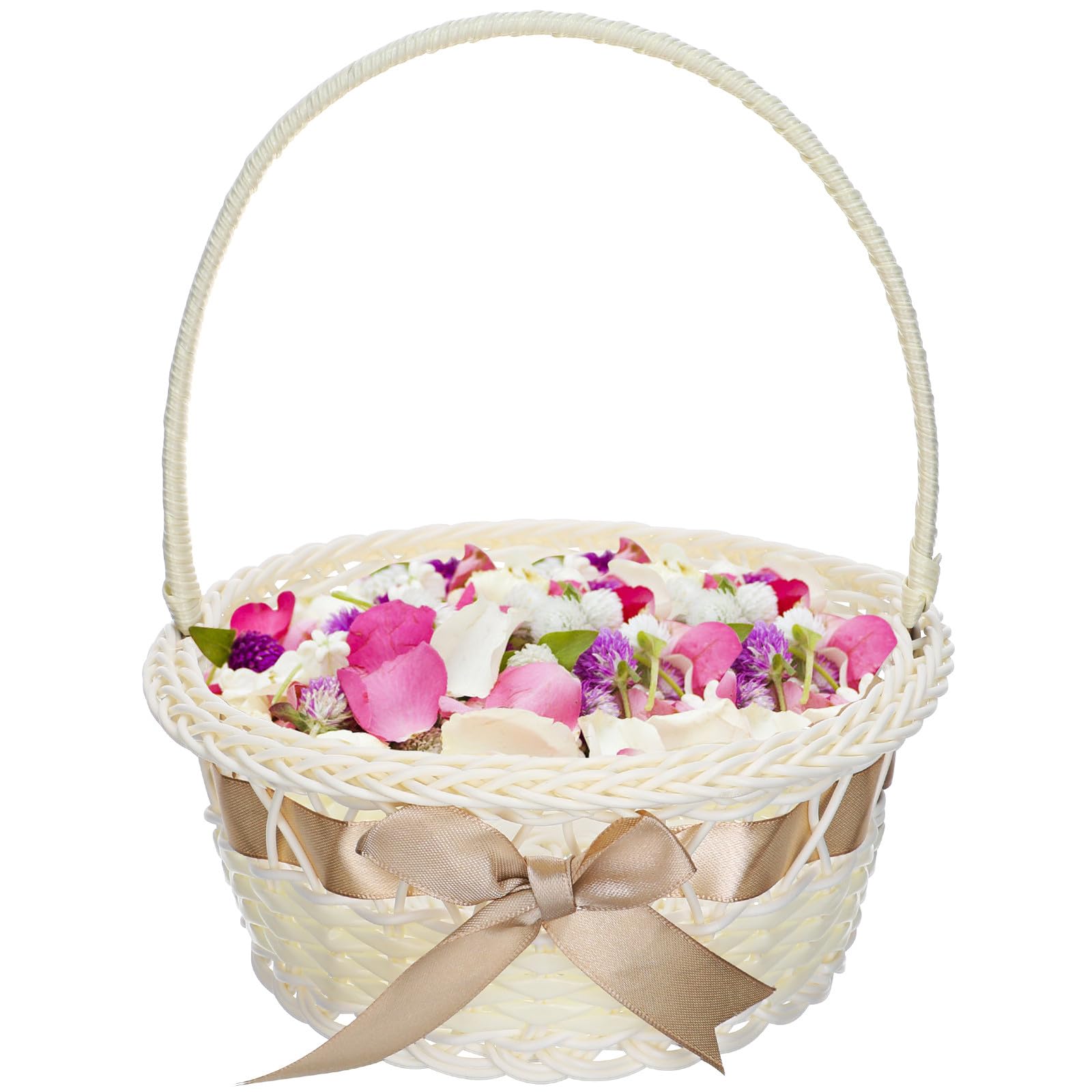 Cesto da Ragazza di Fiori da Matrimonio Beige 8, 25x7 Pollici | Manico, Intrecciato in Plastico, Leggero e Portatile, Adatto per Fiori o Caramelle