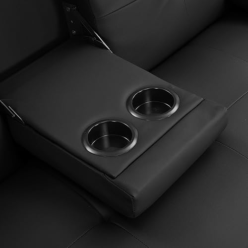 Miniatura 5 de Tiophome Convertible Folding Futon Sofa Bed Sleeper Couch for Living Room PU Leather Upholstered Loveseat with Armrest & Two Cup Holders, Solid Wood