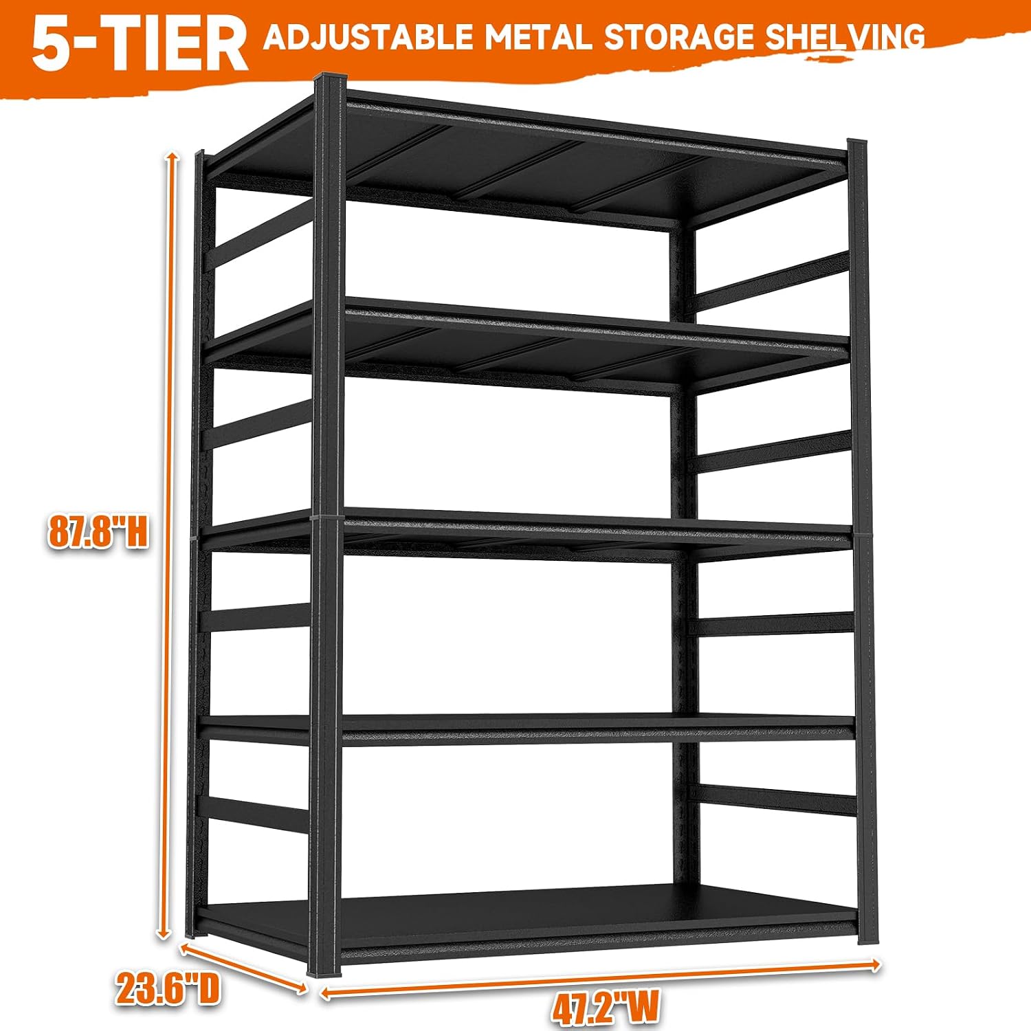 PRESTELION Metal Storage Shelves 3500 LBs, Adjustable Garage Shelving Unit Heavy Duty 5 Tier Garage Storage System Shelves, Industrial Steel Rack Tool Organization Shelf 47.2" W*23.6" D*87.8" H