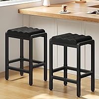 HOOBRO Counter Height Bar Stools Set of 2, Black PU Leather Upholstered Seats, Dual Footrests, Metal Frame for Kitchen Island & Dining Room - BB64BYP201