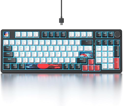 Fogruaden Teclado mecánico cremoso con cable con teclado numérico, teclado RGB intercambiable en caliente para juegos con perilla, diseño completo