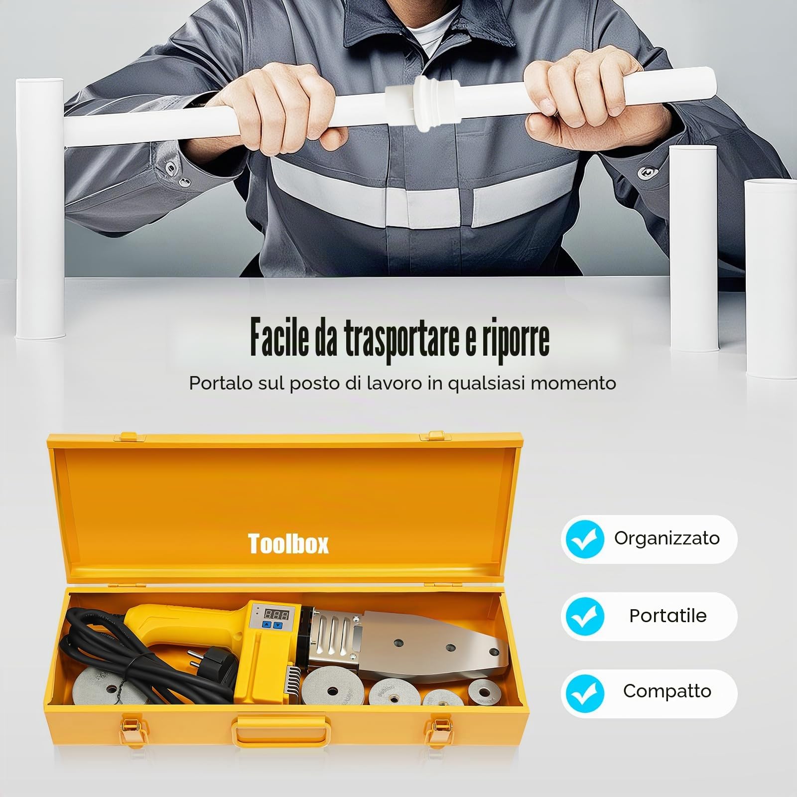 Saldatrice per tubi in plastica, saldatore professionale con display digitale saldatrice per tubi saldatrice in plastica per tubi saldatura per PPR PE PP (20-63MM)