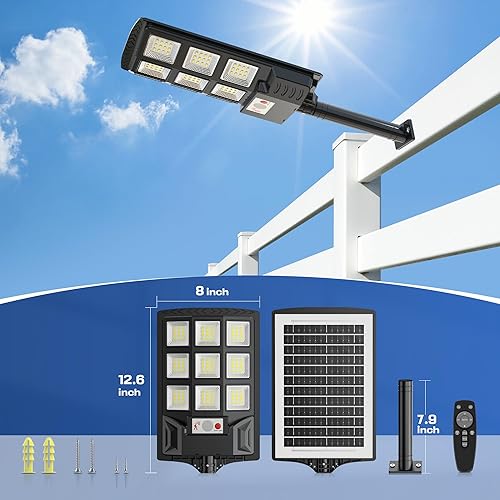 Miniatura 7 de Sunwish Farola solar al aire libre, 6500K 5730LEDs de atardecer a amanecer, luces solares de calle con sensor de movimiento, control remoto, luces