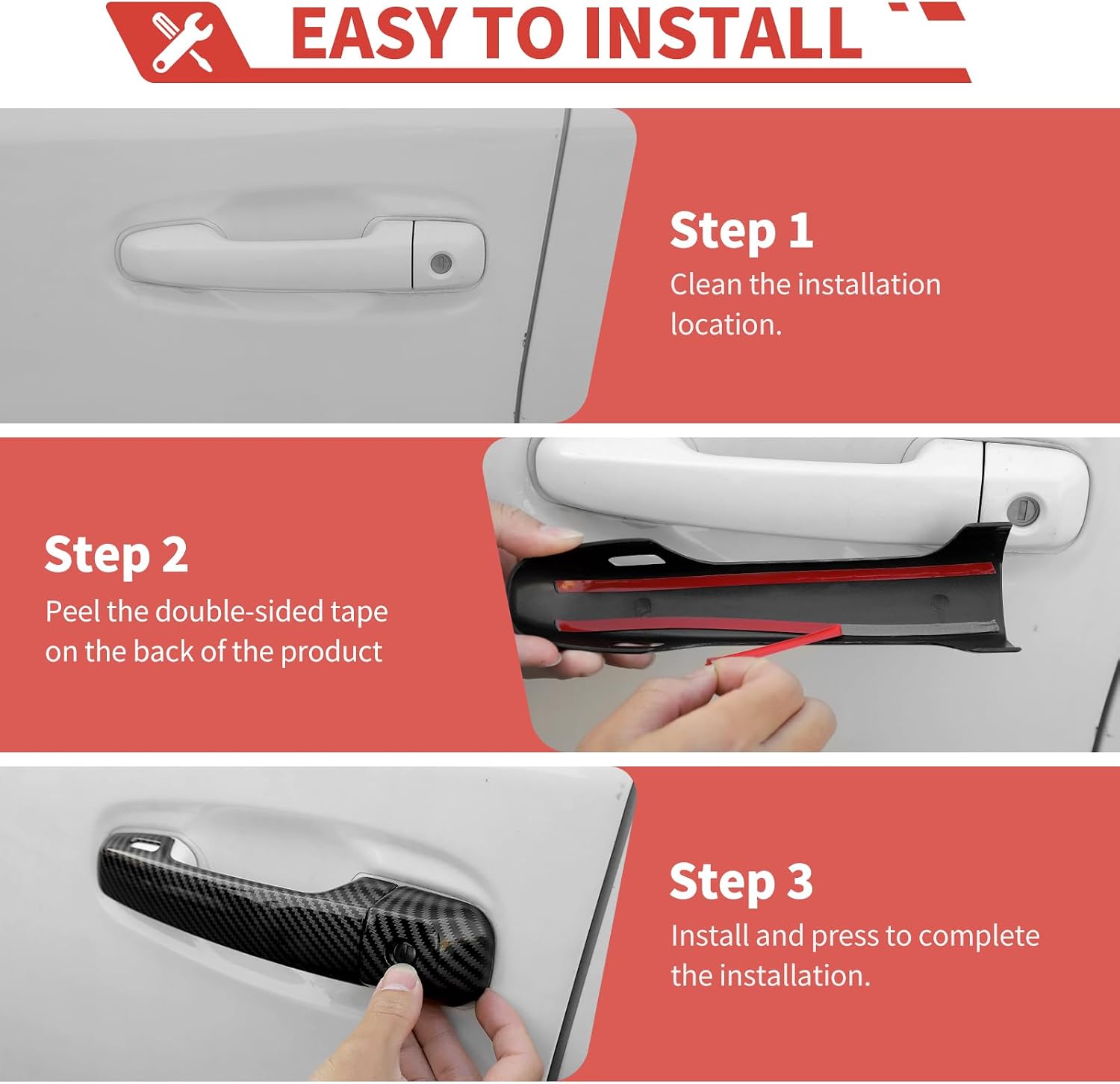 Exter Door Handle Cover Trim with Smart Key Holes fit for Toyota 4 Runner 2010-2024 Outdoor Handle Frame Exterior Door Accessories,Carbon Fiber Texture
