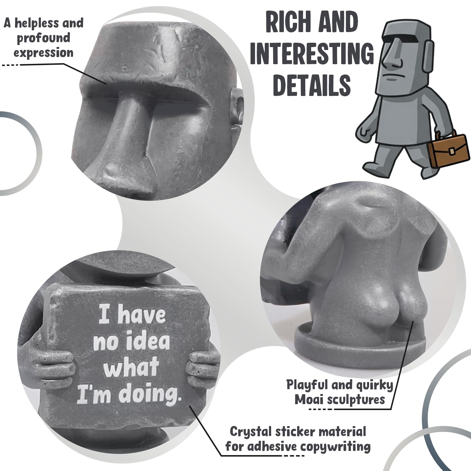 Divertente statua Moai da scrivania, testa dell'isola di Pasqua Bruh, regalo per uomini e ragazzi, in resina, idea regalo per colleghi, decorazione per sala giochi, idee elefante bianco