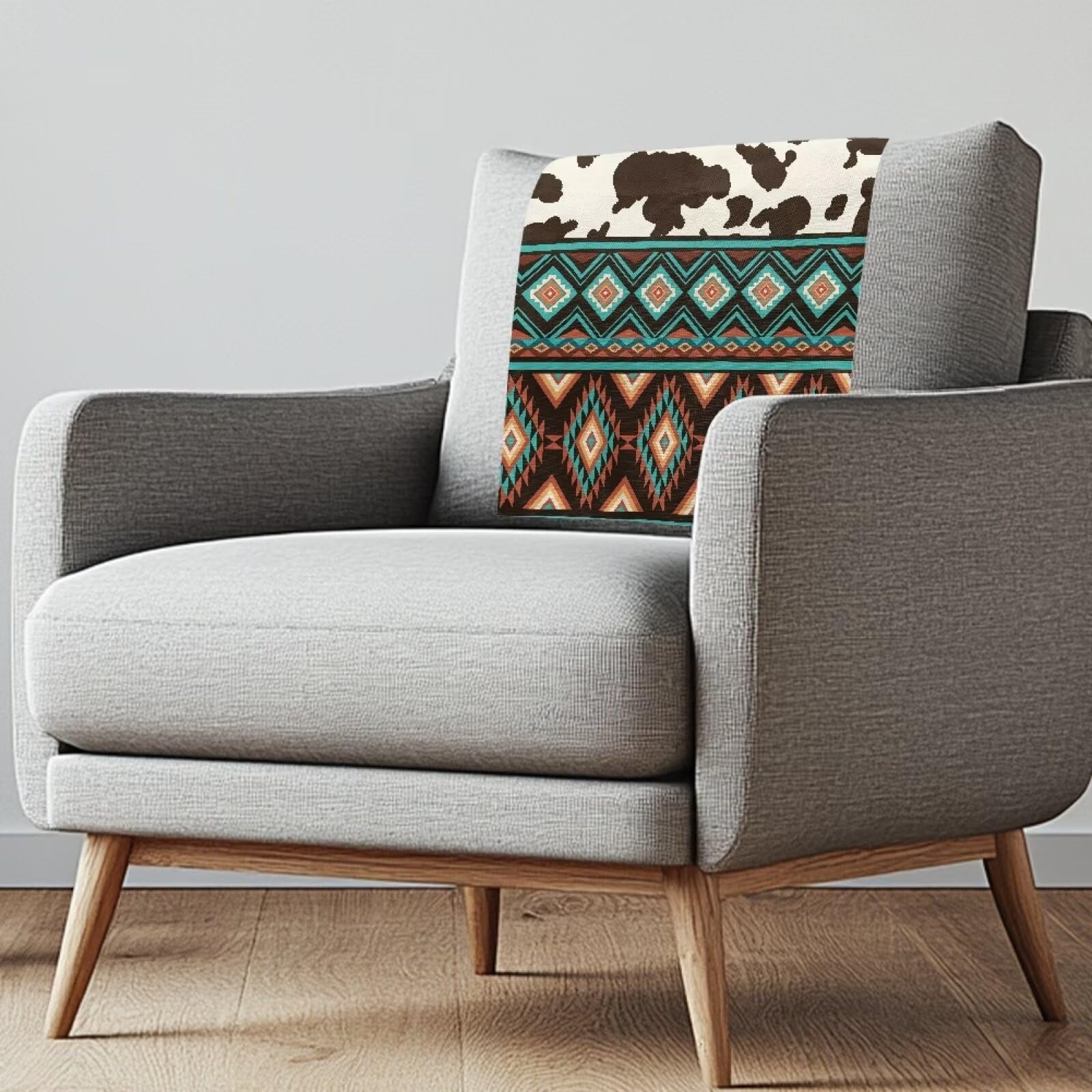 NETILGEN Cow Print Recliner Headrest Protector Covers Set of 3 Navajo Tribal Geometric Headrest Cover for Recliner Chair Sofa Headrest Covers Furniture Protectors
