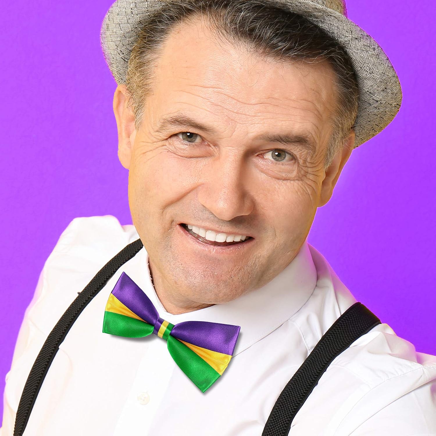 2 Pieces Mardi Gras Bow Tie Pre-tied Bowtie with Adjustable Band Stripe Bowtie for Adults Children Mardi Gras Carnival Costume Cosplay Party : Clothing, Shoes & Jewelry