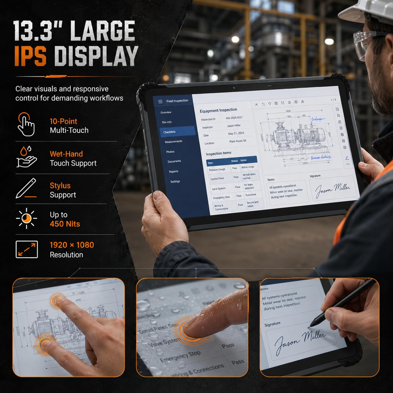 ST13-U Tablet resistente, 13.3 pollici con Windows 11 Pro Tablet Intel I5-1235U, 8GB+256GB, IP65 impermeabile, 4G LTE/GPS/BT5.2/WiFi 6, fotocamera da 13MP+5MP, batteria da 8000mAh (I5-1235U