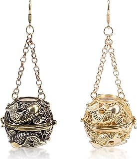 WSDMAVIS 2Pcs Vintage Hanging Incense Burner Mini Brass Charcoal Incense Thurible with Chain for Home Office Car Aromatherapy Ball Censer for Purifying Meditation & Relaxation