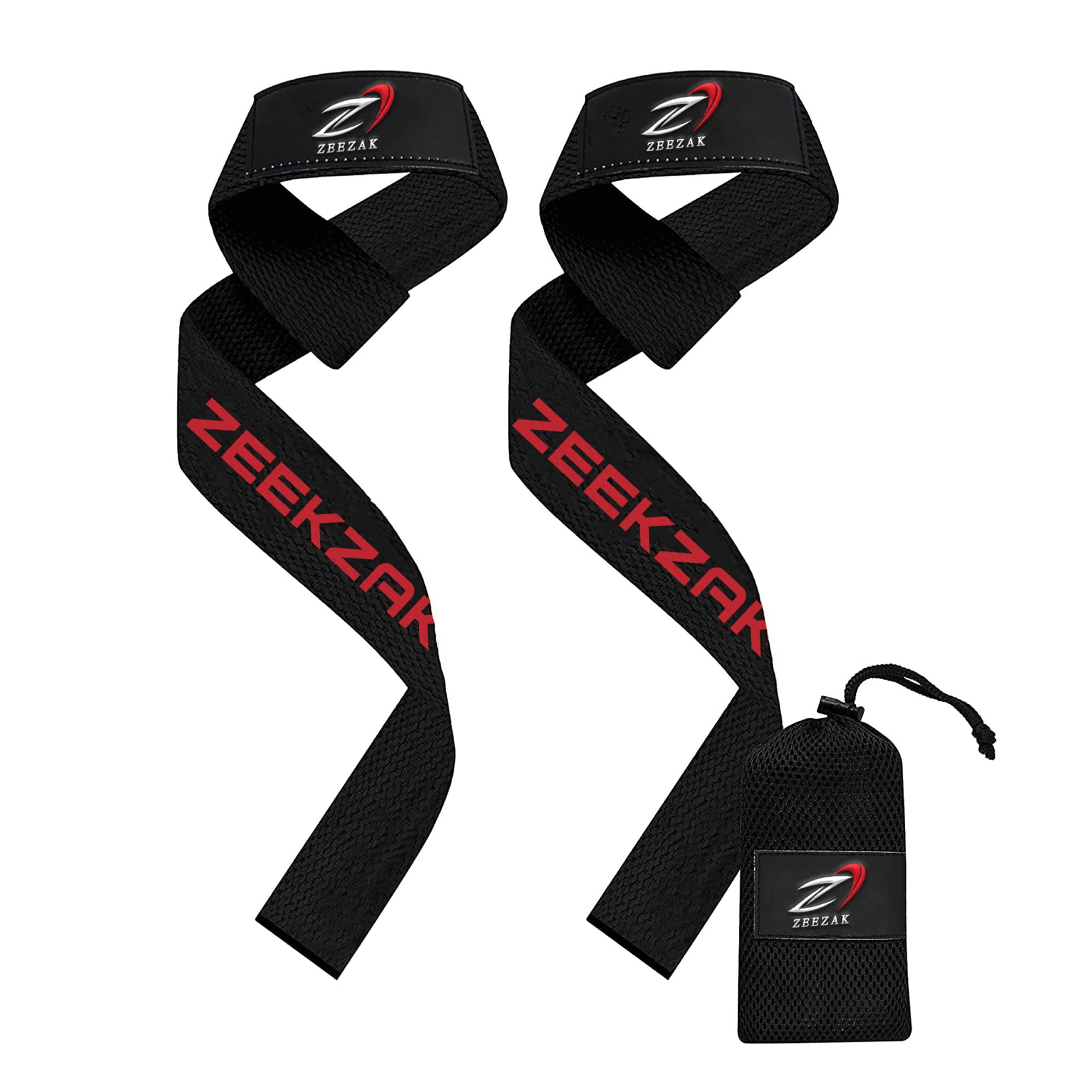 ZEEZAKNeoprene weight lifting Straps, Gym Wrist Straps for Support & Fitness, Bodybuilding, Crossfit, Powerlifting, Pullups & Strength Training Straps with Carry bag