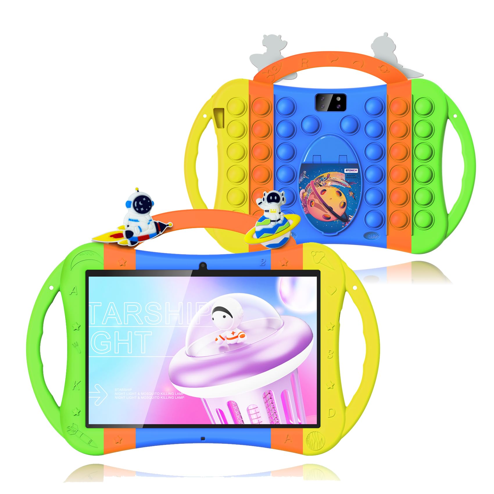 Atouch Early Education KT10 Smart Android Kids Tablet 10.1 Inch Display WIFI and Dual SIM Supported, RAM 6GB + ROM 256GB Tablet Protective With Silicon Case (Blue)