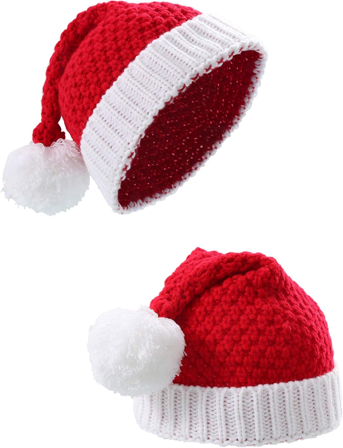 Sumind 2 gorras de Navidad de punto rojo y blanco de Papá Noel