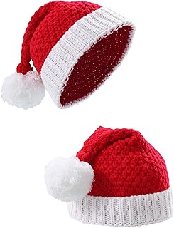 Sumind 2 Pieces Santa Hat Christmas Red and White Knitted Christmas Caps Winter Hat Xmas Hats (Child Size)