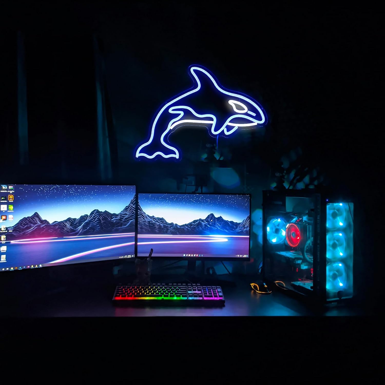Noasktt killer whale Neon Sign, Whale Bedroom Wall Decor With Usb Powered Ocean Killer Whale Dimmable Lights Led Sign For Game Room Office Bar Pub Club Man Cave Decoration（16.5 X 12.6 In）