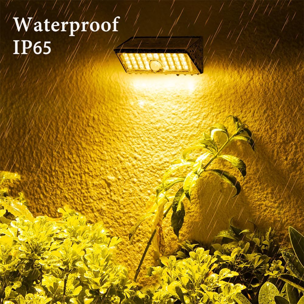Solar Lights Outdoor, IP65 Waterproof Security Light with 4 Motion Sensor Modes, 450LM for Yard, Fence, Garage - Warm White 3000K 4 Pack