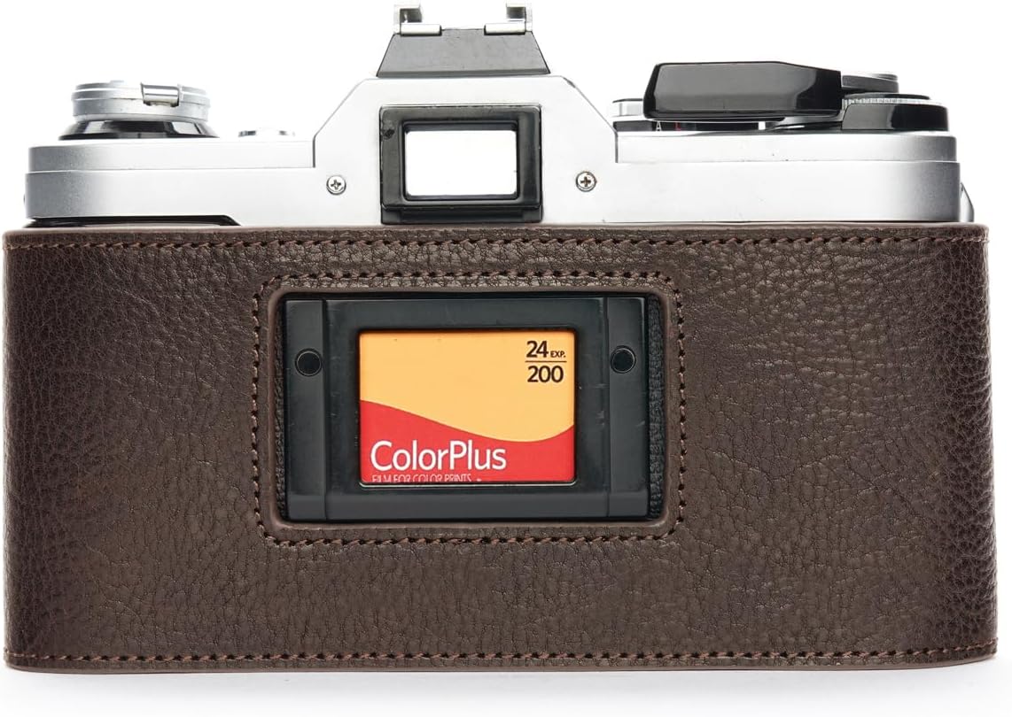 Handmade Genuine Real Leather Half Camera Case Bag Cover for Canon AE-1 (No Handle) Coffee Color