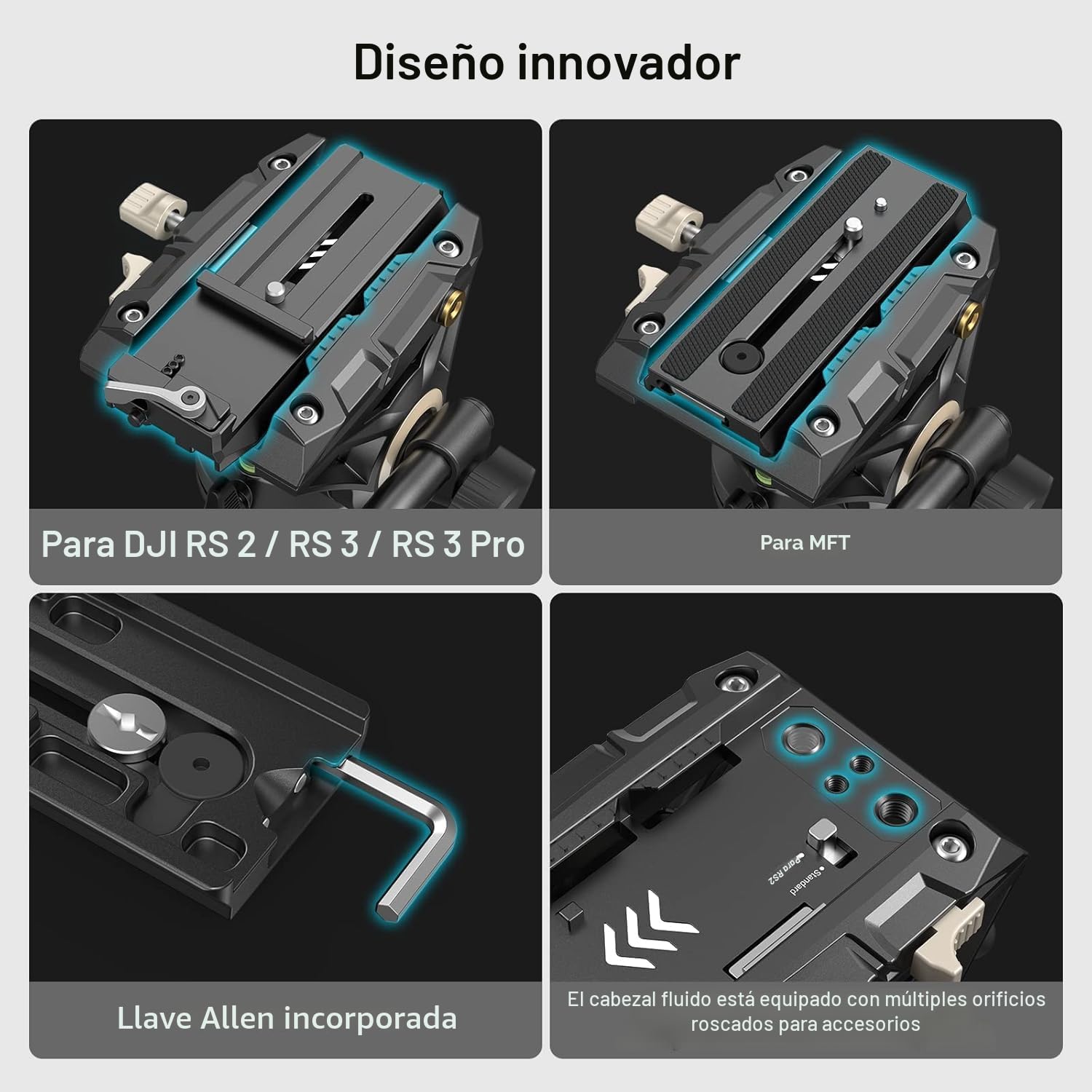 SMALLRIG 73" Trípode de Vídeo on Amortiguación Ajustable, Placa QR de Modo Dual para DJI RS 2 / RS 3 / RS 3 Pro / RS4 / RS4 Pro Gimbals y para MFT, Placa QR, Carga Máxima 17.6Lbs/8kg - 3751B