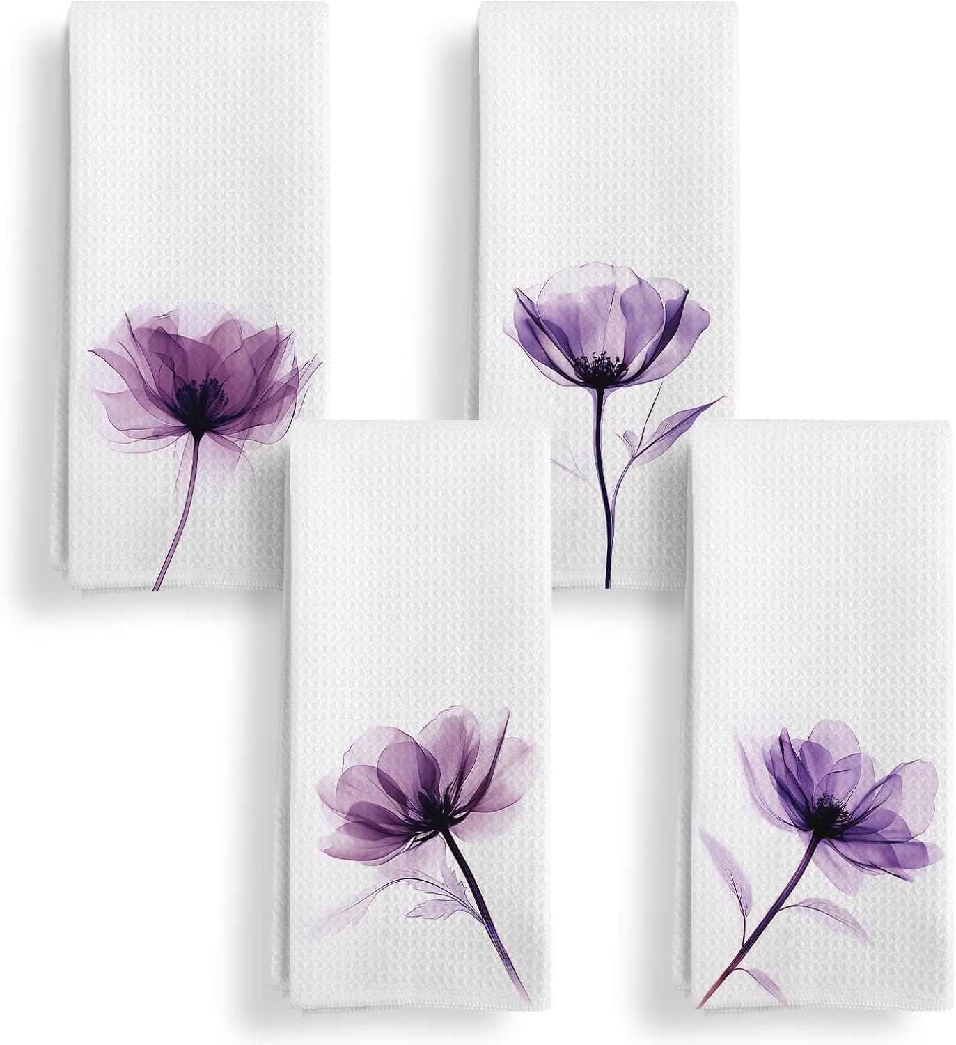 Navy Purple Floral Kitchen Towels Set of 4, Watercolor Rustic Flower Botanical Decorative Dish Tea Towels, Cottagecore Wildflower Floral Hand Towels for Bathroom Decor, 16X24In