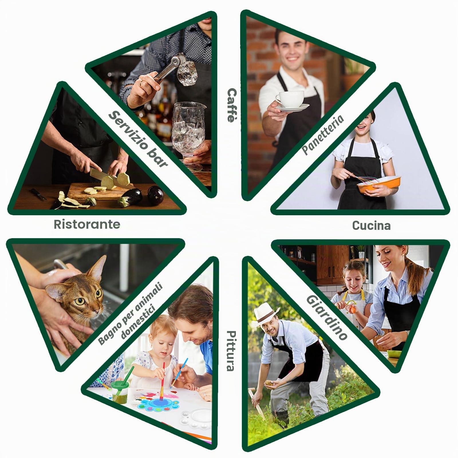 5 Pezzi Nero Bianco Cucina Grembiule, Professionale Lavoro Grembiule per Donne Uomini Ristorante (Regolabile,3 Tasche)
