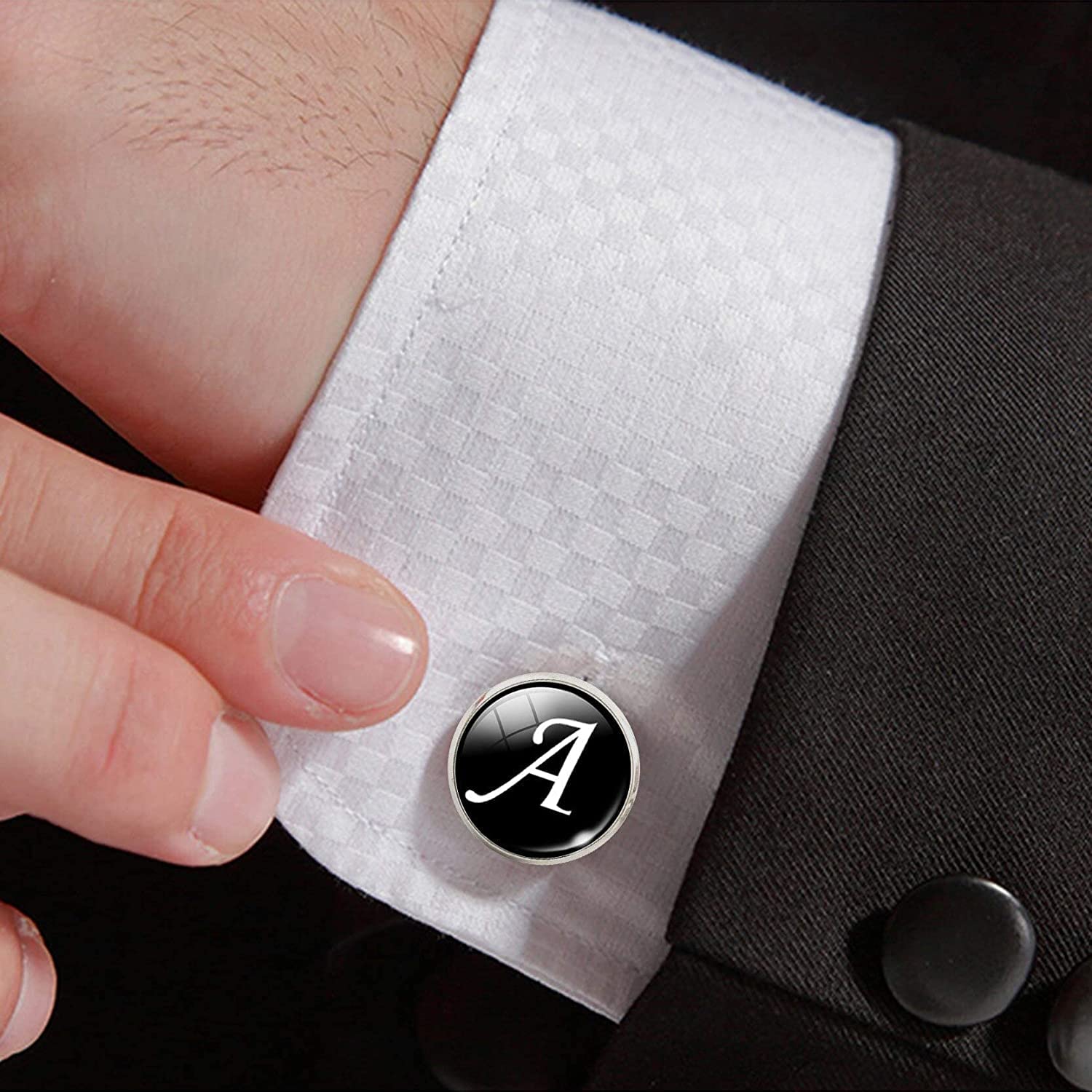 Gemelli da uomo Polsino stile elegante Gemelli alfabeto da uomo, bottone polsino lettera color argento, camicie da uomo Gemelli da sposa Camicia Stud abbigliamento accessori moda (dimensioni : X) (AJ)
