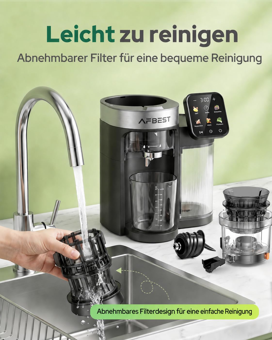 2026 Verbesserter Slow Juicer, Entsafter mit 155 MM Breitem Einfüllschacht und 2,5 L Einfülltrichter, 3-in-1 Smart Touch Juicer Machine für ganze Früchte/Gemüse, Sorbet und Nussmilch (Gray-B)