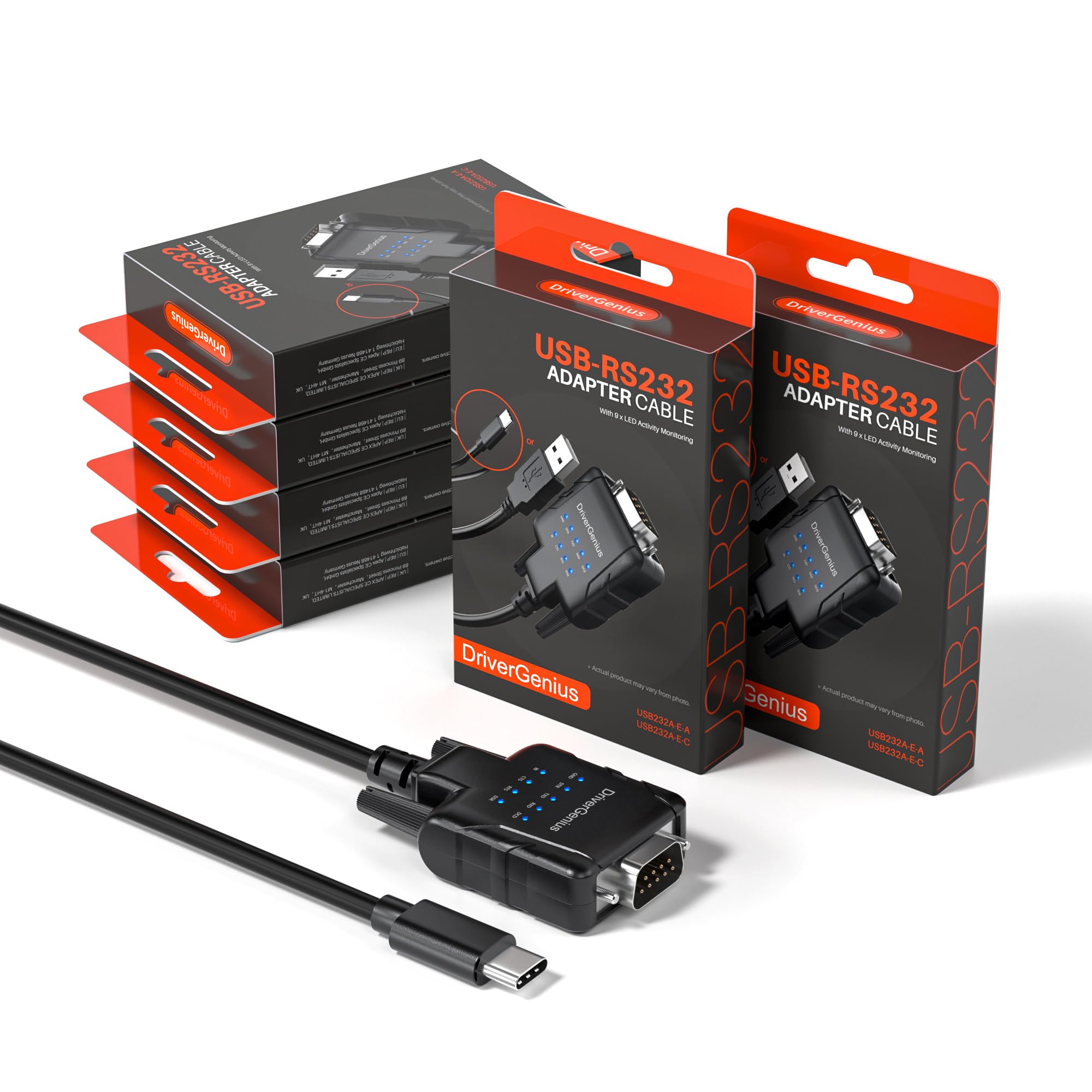 DriverGenius Convertitore Seriale USB Tipo-A a RS232 (DB9) con 9xLEDs