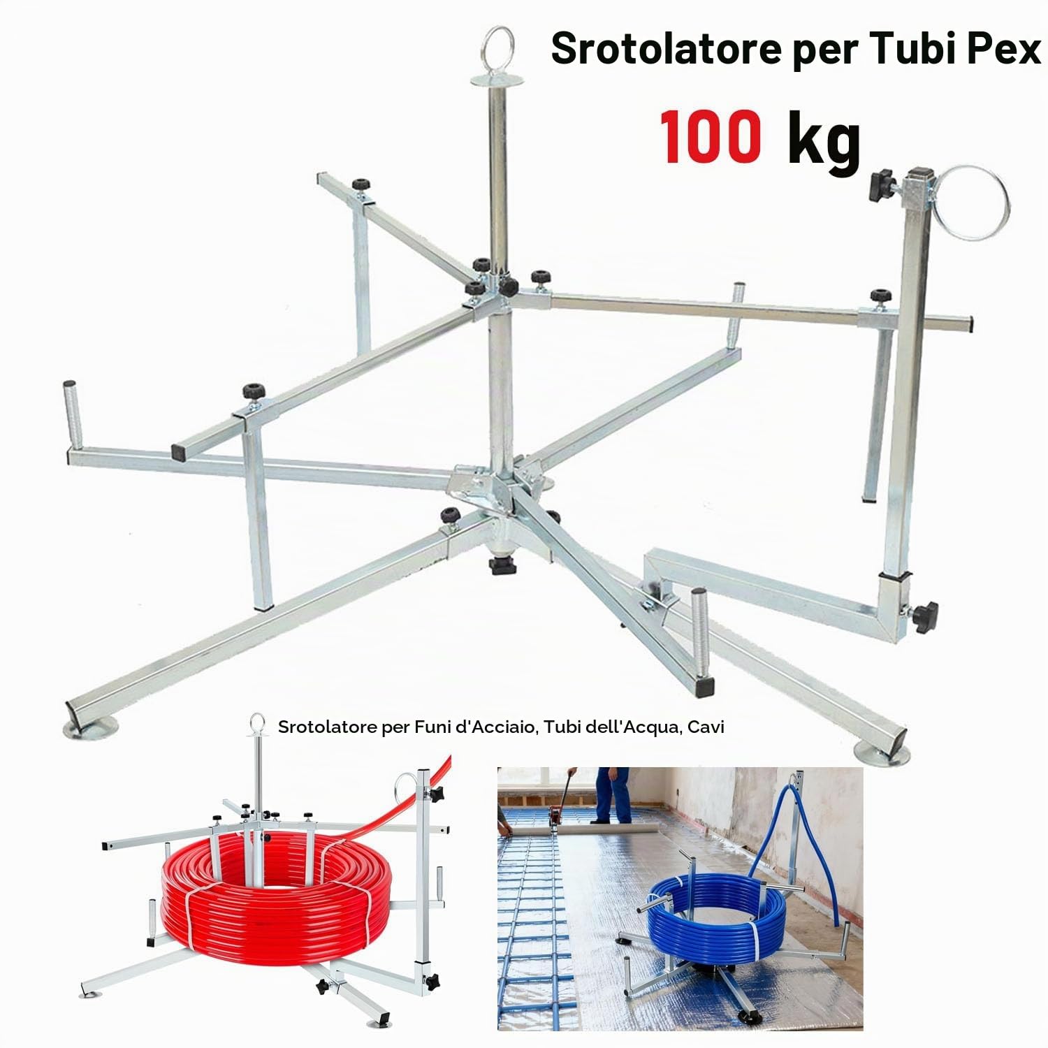 Avvolgitubo per Riscaldamento a Pavimento, Srotolatore per Tubi di PEX Altezza 75-100 cm Professionale Decoiler per Tubi PEX PERT ALPEX Copex Cavi, Portata fino a 200 kg e 600m