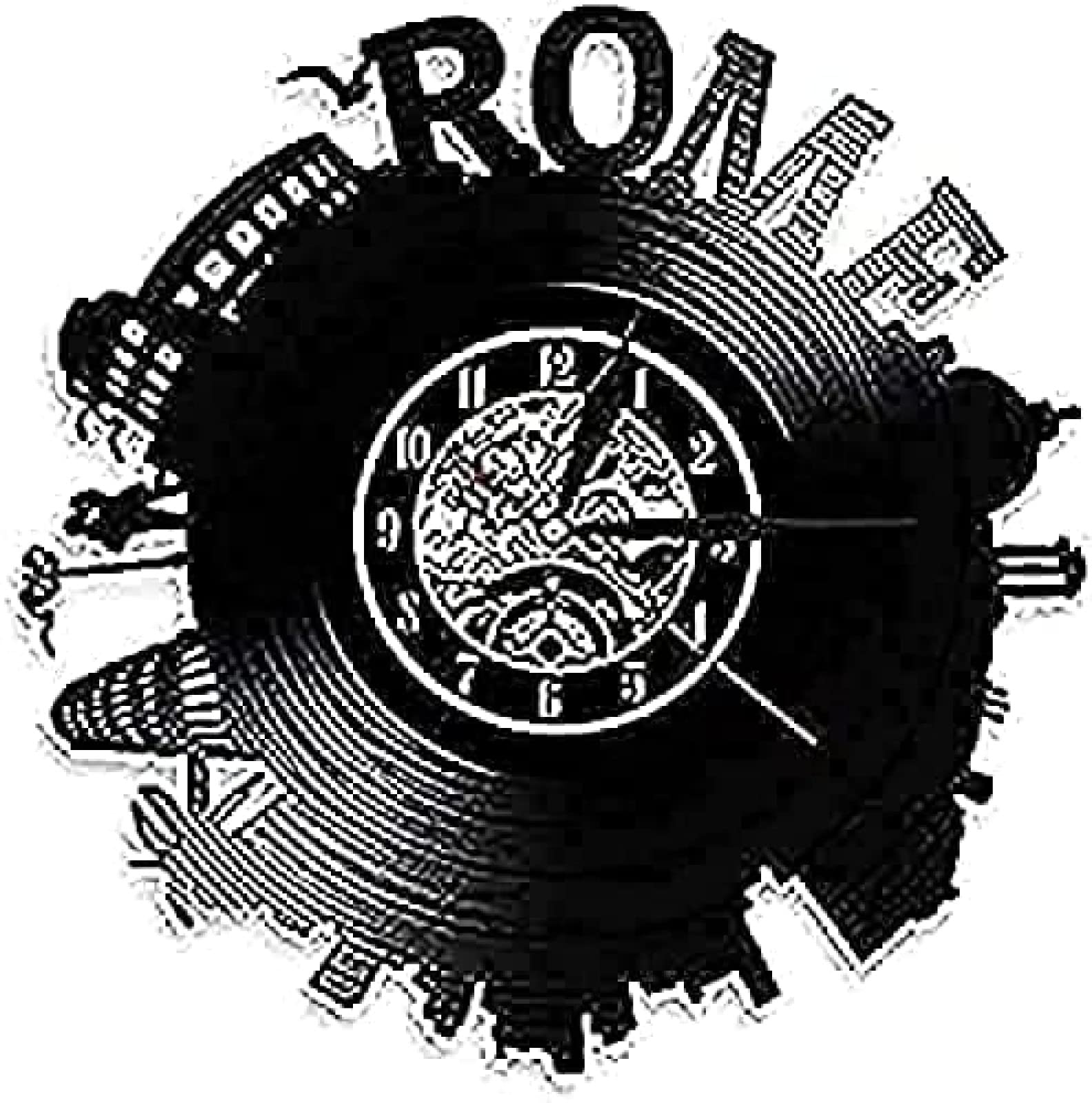 Horloge voyage pour salon avec veilleuse LED et paysage urbain en disque vinyle noir