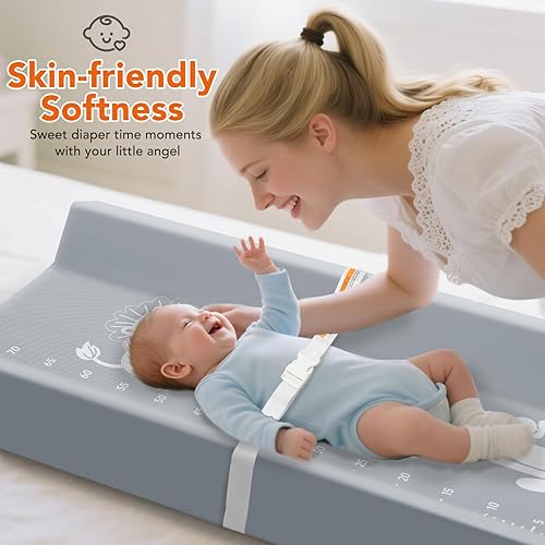 Miniatura 4 de juman Cambiador de bebé de cuero vegano, cambiador impermeable y lavable con regla de altura infantil y correa de seguridad, tapete cambiador