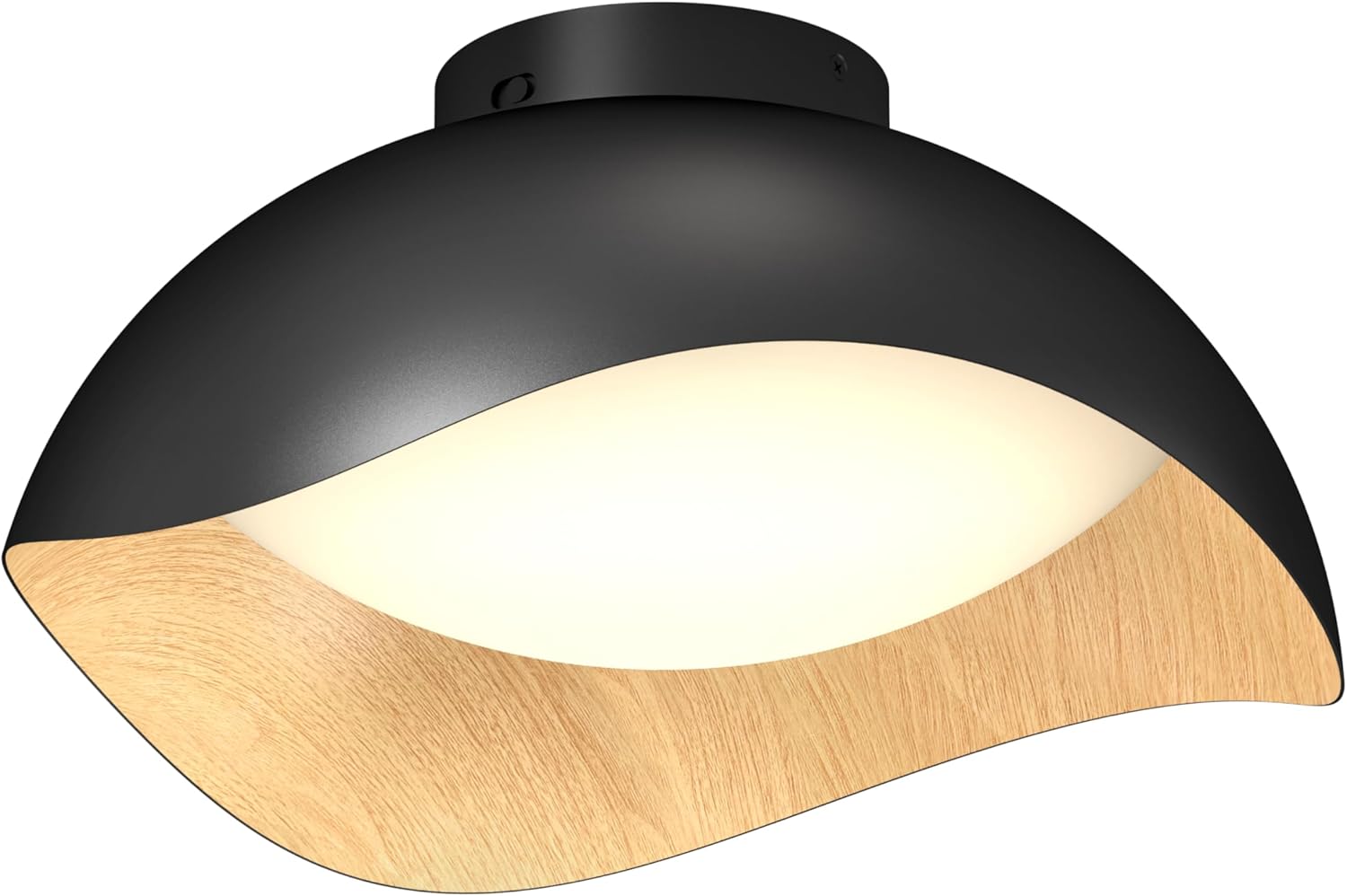 artika Adara Modern Flush Mount Ceiling Light Fixture, Black and Wood Finish