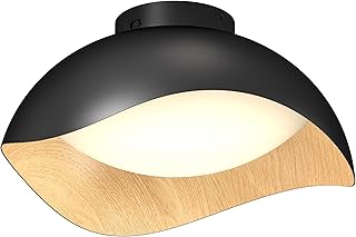 artika Adara Modern Flush Mount Ceiling Light Fixture, Black and Wood Finish