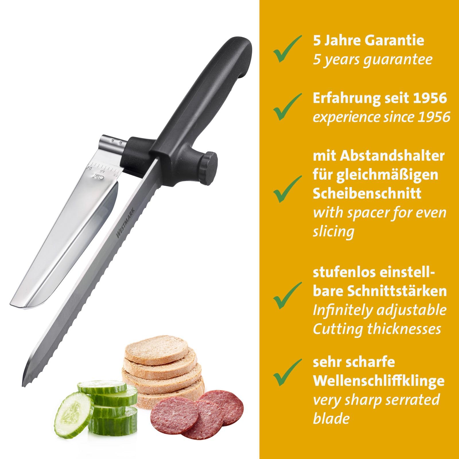 Westmark Multi-Cuchillo So Clever de Cocina Con Separador - Afilado para Pan, Multiusos para Verduras y Otros Alimentos - Hoja de Acero Inoxidable, Sin BPA