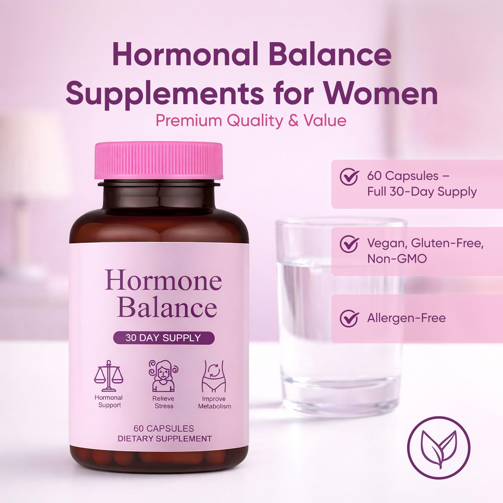 Hormone Balance for Women | Dietary Supplement, Supports Healthy Cortisol Levels & Stress Relief | Mood, Sleep, Energy | Ashwagandha, Ginseng, Maca | 60 Capsules — Amazon image 6