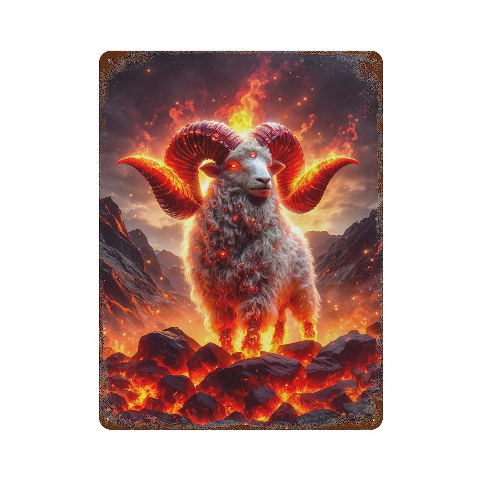 Garage Style Fiery Ram Rustic Tin Plaque 15.7"x11.8", Vintage Wall Decor for Bar And Workshop