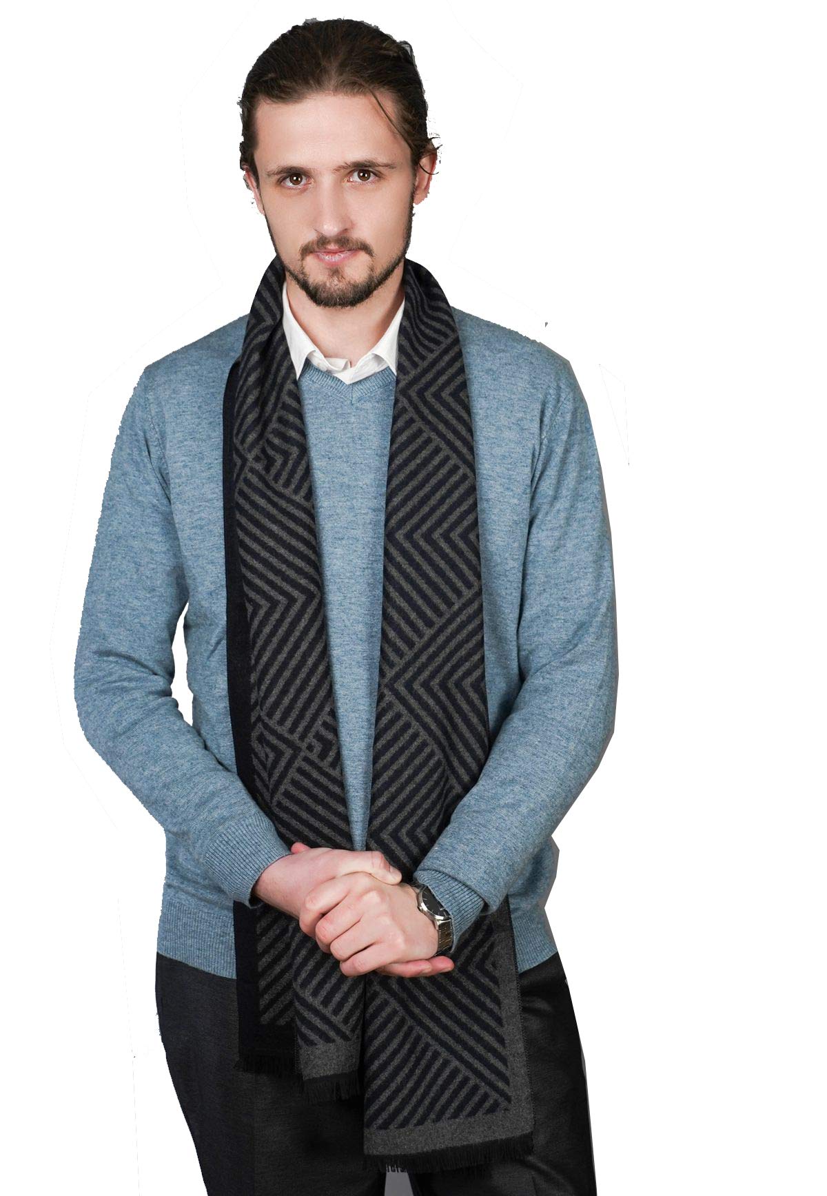 Men Winter Cashmere Scarf Luxury Knit Wool Scarves, Black
