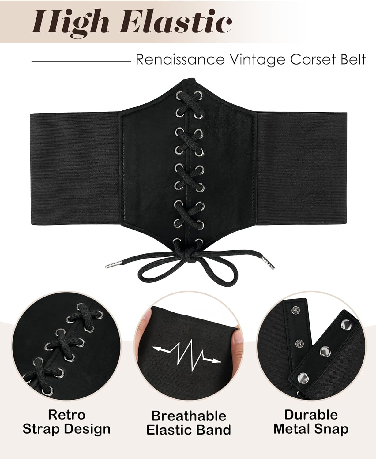 Zando Lace up Pirate Corset Belt for Women - Elastic Waist Belt Vintage Renaissance Accessories for Daily Halloween Cosplay - Image 5